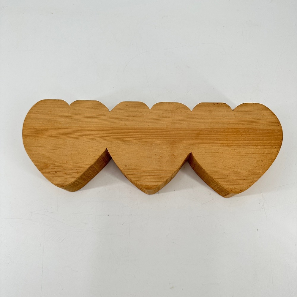 Handcrafted Triple Heart Wooden Taper Candle Holder Rustic Primitive Decor - Picture 2 of 9